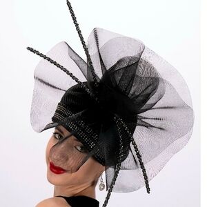 Beloved Millinery Couture Fabulous Black Jeweled Hatinator Fascinator Hat NWT